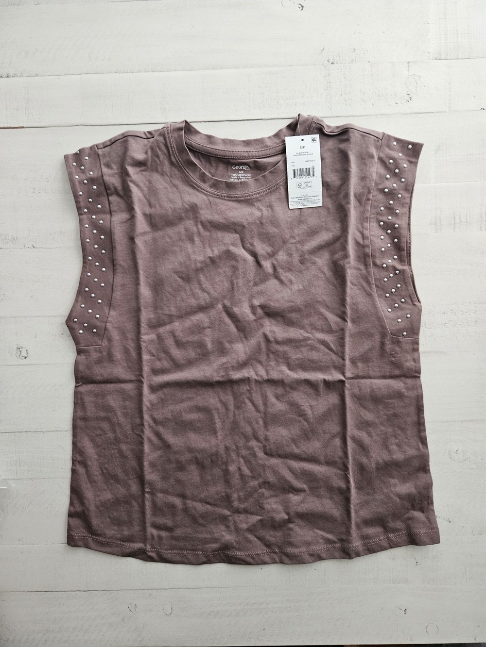 NWT-George Taupe Studded Sleeveless Cotton Top Size S